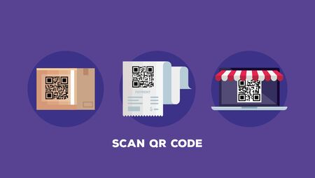 scan qr code with set icons vector illustration designのイラスト素材