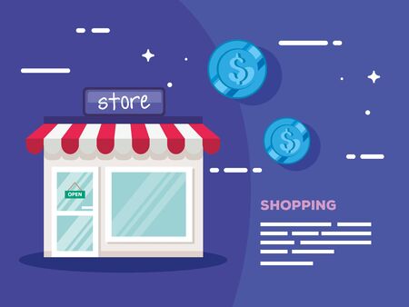 shopping store facade with coins vector illustration designのイラスト素材