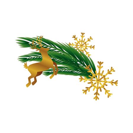 silhouette of reindeer christmas with tropical leafs and snowflakes vector illustration designのイラスト素材