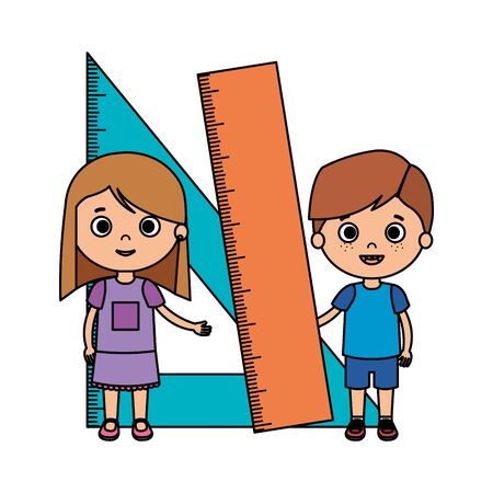 little kids students couple with rule vector illustration designのイラスト素材