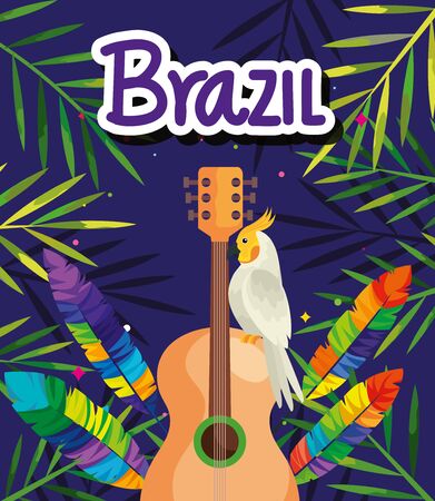 poster of carnival brazil with parrot and guitar vector illustration designのイラスト素材