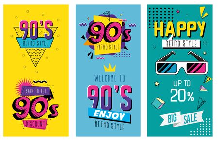set poster of nineties retro style pop art vector illustration designのイラスト素材