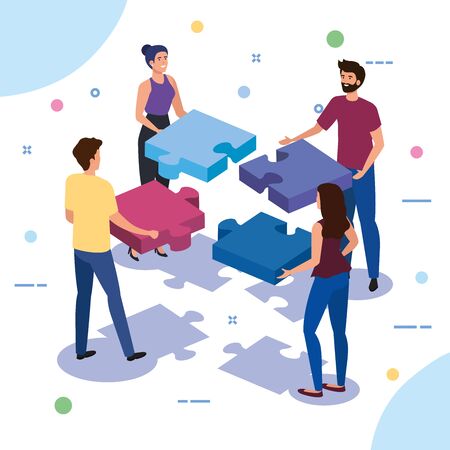 teamwork people with puzzle pieces vector illustration designのイラスト素材