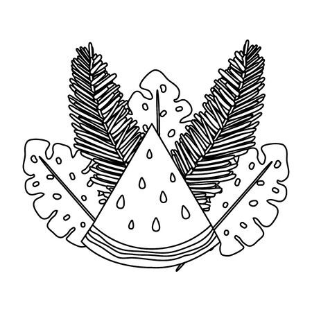 fresh watermelon tropical fruit with leafs palms vector illustration designのイラスト素材