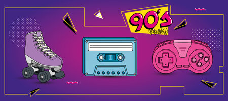set icons of nineties retro style vector illustration design