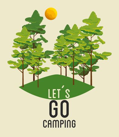 wanderlust adventure with trees and sun landscape vector illustrationのイラスト素材