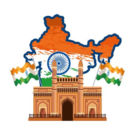 map with indian flag and gate building vector illustration designのイラスト素材