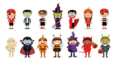 bundle halloween with costume children vector illustration designのイラスト素材
