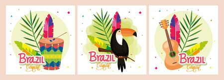 set poster of brazil carnival with decoration vector illustration designのイラスト素材