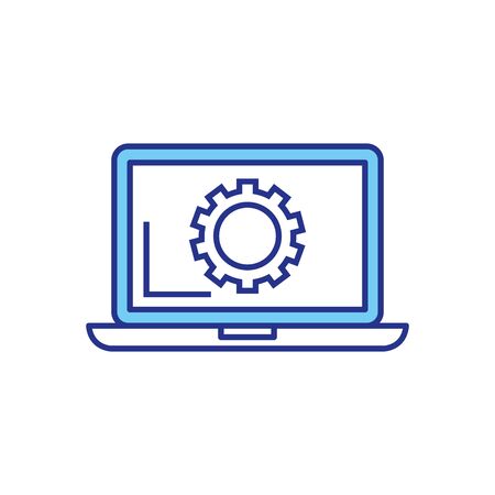 Gear inside laptop design, construction work repair machine part technology industry and technical theme Vector illustrationのイラスト素材