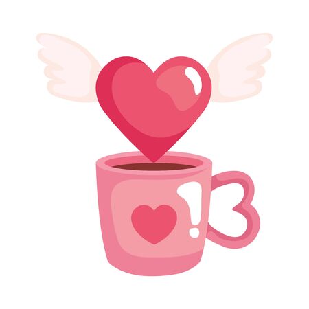 heart with wings and cup coffee vector illustration designのイラスト素材