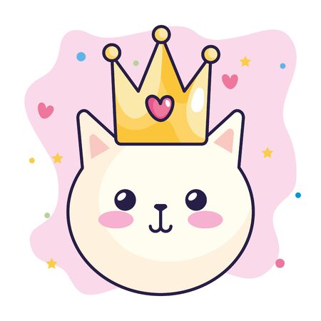 face of cat with crown and cute decoration vector illustration designのイラスト素材