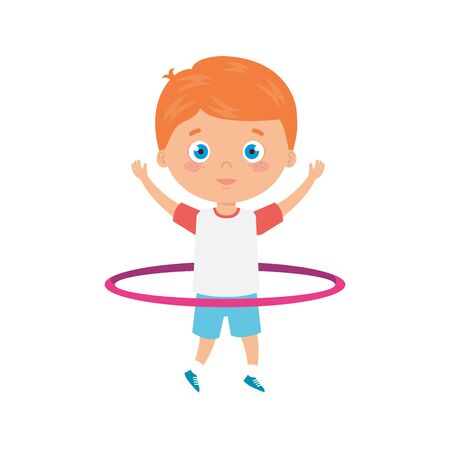 cute little boy playing hula hula isolated icon vector illustration designのイラスト素材