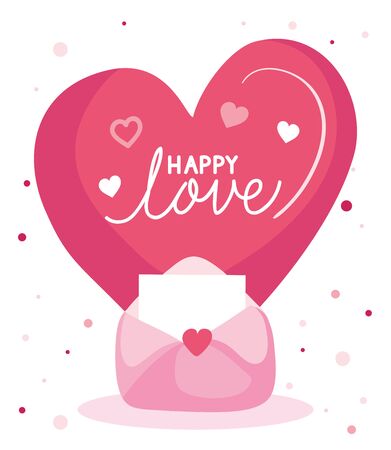happy valentines day card with envelope and decoration vector illustration designのイラスト素材