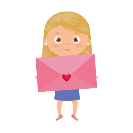cute little girl with envelope isolated icon vector illustration designのイラスト素材
