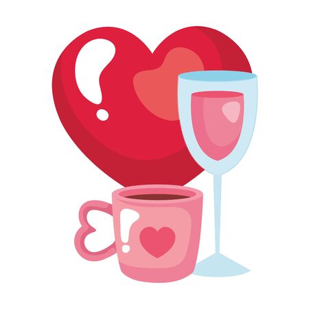 cup coffee and cup wine with heart vector illustration designのイラスト素材