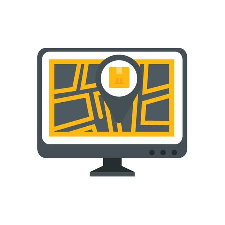 computer with map and box of delivery service vector illustration designのイラスト素材