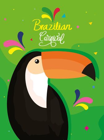 poster of brazilian carnival with toucan and decoration vector illustration designのイラスト素材
