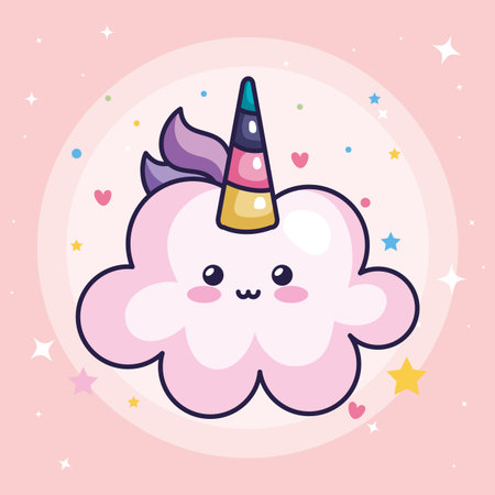 cloud unicorn kawaii style with cute decoration vector illustration designのイラスト素材
