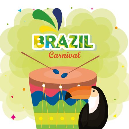 poster of carnival brazil with drum and toucan vector illustration designのイラスト素材