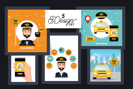 five designs of service taxi with icons vector illustration designのイラスト素材