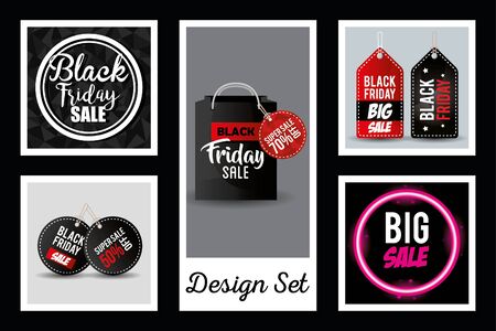 designs set of black friday labels vector illustration designのイラスト素材