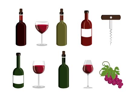 bundle wine with set icons vector illustration designのイラスト素材