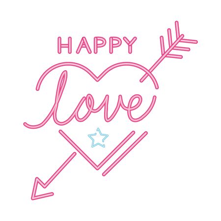 happy love lettering in heart with arrow isolated icon vector illustration designのイラスト素材
