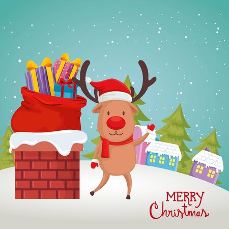 poster with reindeer in scene christmas vector illustration designのイラスト素材