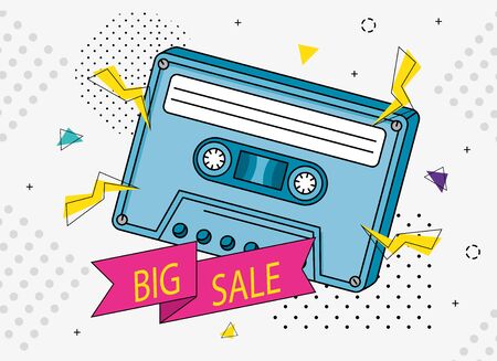 poster of big sale with cassette of nineties vector illustration designのイラスト素材