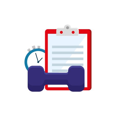 clipboard with dumbbell equipment gym vector illustration designのイラスト素材