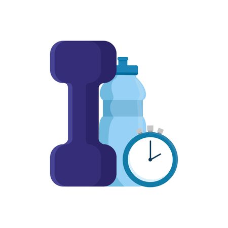dumbbell with bottle water and chronometer time vector illustration designのイラスト素材