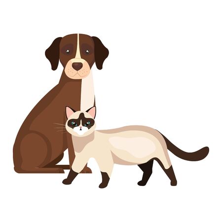 cute dog with cat isolated icons vector illustration designのイラスト素材