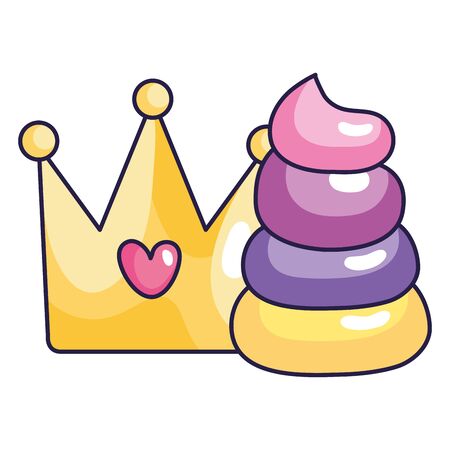 cute rainbow unicorn horn with cute crown vector illustration designのイラスト素材