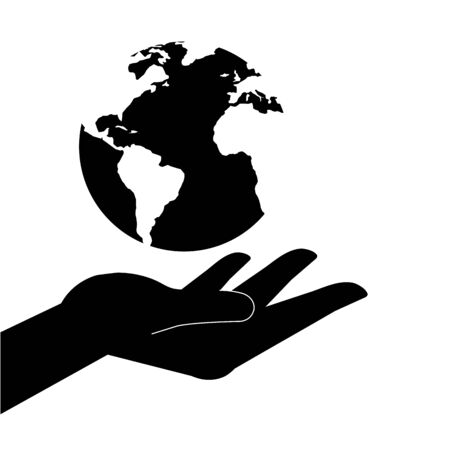 silhouette of hand receiving with planet earth vector illustration designのイラスト素材