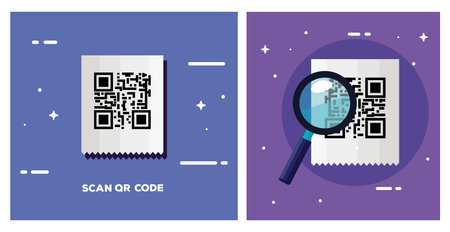 set poster of scan code qr and icons vector illustration design