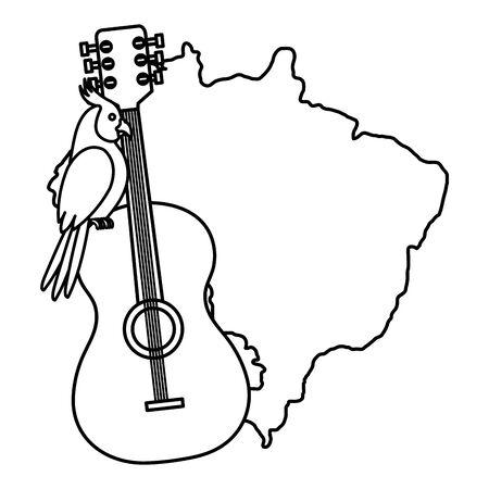 map of brazil with parrot and guitar vector illustration designのイラスト素材