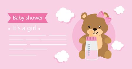 baby shower card with bear female and decoration vector illustration designのイラスト素材