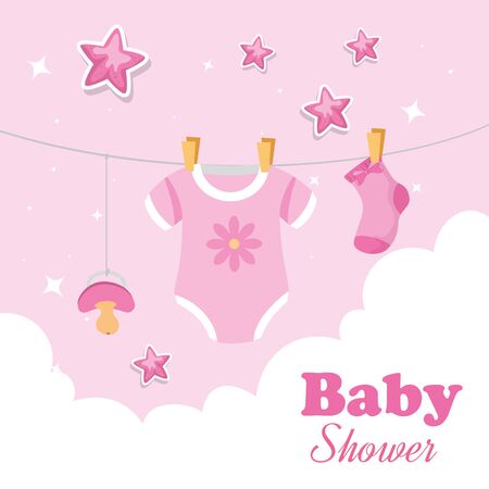 baby shower card with decoration hanging vector illustration designのイラスト素材