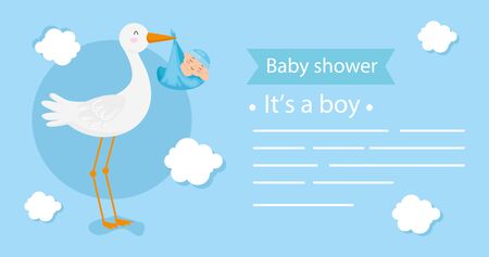 baby shower card with stork and decoration vector illustration designのイラスト素材