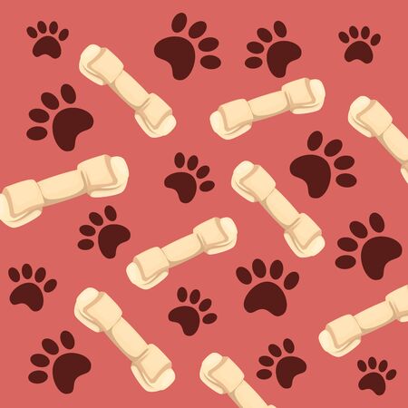 background of bones dog and paw prints vector illustration designのイラスト素材