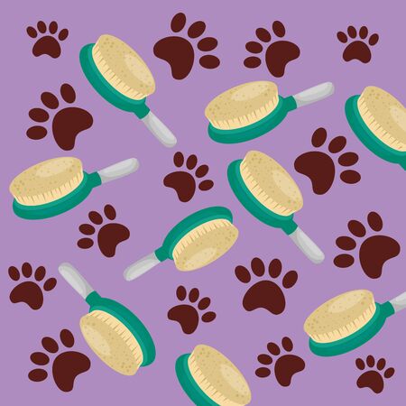 background of brushes pet and paw prints vector illustration designのイラスト素材