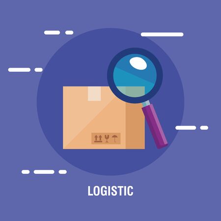 delivery logistic service with box and magnifying glass vector illustration designのイラスト素材