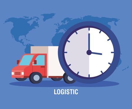delivery logistic service with truck and clock vector illustration designのイラスト素材