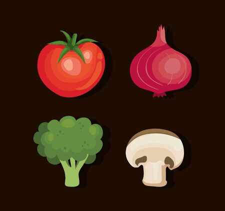 set of fresh and healthy vegetables vector illustration designのイラスト素材