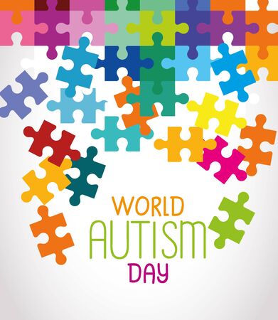 world autism day with puzzle pieces vector illustration designのイラスト素材