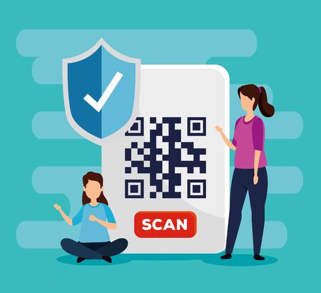 business women with scan code qr vector illustration designのイラスト素材