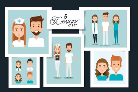 five designs of healthcare professionals vector illustration designのイラスト素材