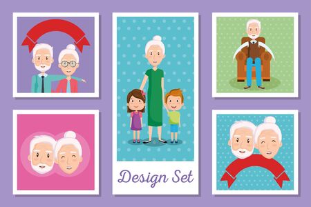 designs set of grandparents and grandsons vector illustration designのイラスト素材