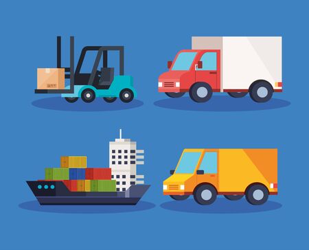 set vehicles of delivery logistic service vector illustration designのイラスト素材